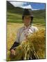 Tibetan Farmer Harvesting Barley, East Himalayas, Tibet, China-Keren Su-Mounted Photographic Print