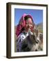 Tibetan Girl Holding Sheep in the Meadow, East Himalayas, Tibet, China-Keren Su-Framed Photographic Print