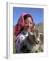 Tibetan Girl Holding Sheep in the Meadow, East Himalayas, Tibet, China-Keren Su-Framed Photographic Print