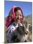 Tibetan Girl Holding Sheep in the Meadow, East Himalayas, Tibet, China-Keren Su-Mounted Photographic Print