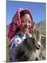 Tibetan Girl Holding Sheep in the Meadow, East Himalayas, Tibet, China-Keren Su-Mounted Photographic Print