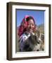 Tibetan Girl Holding Sheep in the Meadow, East Himalayas, Tibet, China-Keren Su-Framed Photographic Print