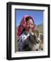 Tibetan Girl Holding Sheep in the Meadow, East Himalayas, Tibet, China-Keren Su-Framed Photographic Print