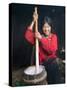 Tibetan Girl Making Butter Tea Inside the Yurt, Dingqing, Tibet, China-Keren Su-Stretched Canvas