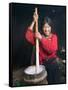 Tibetan Girl Making Butter Tea Inside the Yurt, Dingqing, Tibet, China-Keren Su-Framed Stretched Canvas