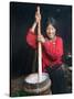 Tibetan Girl Making Butter Tea Inside the Yurt, Dingqing, Tibet, China-Keren Su-Stretched Canvas