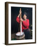 Tibetan Girl Making Butter Tea Inside the Yurt, Dingqing, Tibet, China-Keren Su-Framed Photographic Print