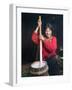 Tibetan Girl Making Butter Tea Inside the Yurt, Dingqing, Tibet, China-Keren Su-Framed Photographic Print