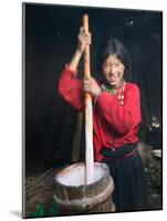 Tibetan Girl Making Butter Tea Inside the Yurt, Dingqing, Tibet, China-Keren Su-Mounted Photographic Print