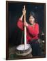 Tibetan Girl Making Butter Tea Inside the Yurt, Dingqing, Tibet, China-Keren Su-Framed Photographic Print