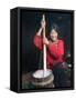 Tibetan Girl Making Butter Tea Inside the Yurt, Dingqing, Tibet, China-Keren Su-Framed Stretched Canvas