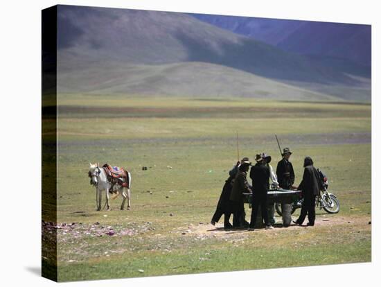 Tibetan Men Play Pool-null-Stretched Canvas