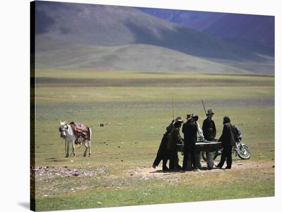 Tibetan Men Play Pool-null-Stretched Canvas