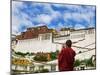 Tibetan Monk with Potala Palace, Lhasa, Tibet, China-Keren Su-Mounted Photographic Print