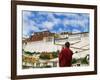 Tibetan Monk with Potala Palace, Lhasa, Tibet, China-Keren Su-Framed Photographic Print