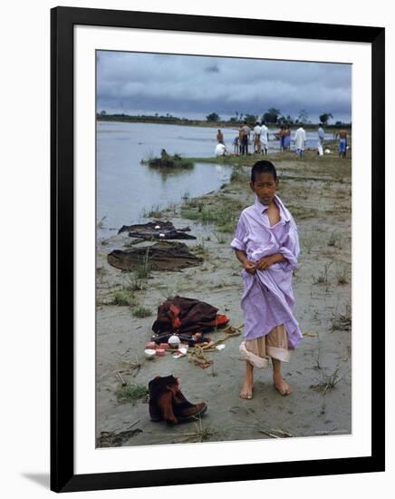 Tibetan Refugees on Beach at Misamari Camp-John Dominis-Framed Photographic Print