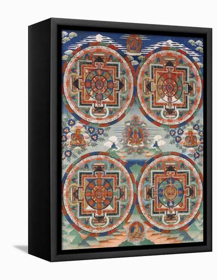 Tibetan Thangka with Four Mandalas-null-Framed Stretched Canvas