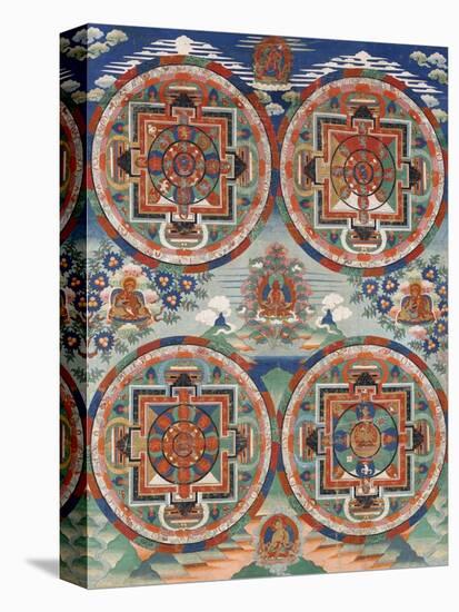 Tibetan Thangka with Four Mandalas-null-Stretched Canvas