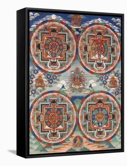 Tibetan Thangka with Four Mandalas-null-Framed Stretched Canvas