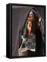 Tibetan Woman Carrying a Bucket to the Tent, East Himalayas, Tibet, China-Keren Su-Framed Stretched Canvas