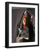 Tibetan Woman Carrying a Bucket to the Tent, East Himalayas, Tibet, China-Keren Su-Framed Photographic Print