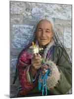 Tibetan Woman Holding Praying Wheel in Sakya Monastery, Tibet, China-Keren Su-Mounted Premium Photographic Print