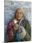 Tibetan Woman Holding Praying Wheel in Sakya Monastery, Tibet, China-Keren Su-Mounted Photographic Print