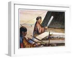 Tibetan Women Weaving-Henry Savage Landor-Framed Art Print