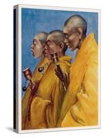 Tibetan "Yellow Monks" Using Prayer Wheels-Henry Savage Landor-Stretched Canvas