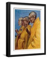 Tibetan "Yellow Monks" Using Prayer Wheels-Henry Savage Landor-Framed Art Print