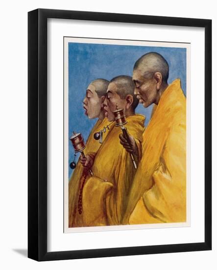 Tibetan "Yellow Monks" Using Prayer Wheels-Henry Savage Landor-Framed Art Print