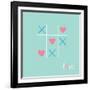 Tic Tac Toe Game with Cross and Heart Sign Mark Love Card Blue Pink Flat Design-worldofvector-Framed Art Print