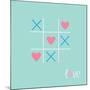 Tic Tac Toe Game with Cross and Heart Sign Mark Love Card Blue Pink Flat Design-worldofvector-Mounted Art Print