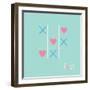 Tic Tac Toe Game with Cross and Heart Sign Mark Love Card Blue Pink Flat Design-worldofvector-Framed Art Print