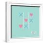 Tic Tac Toe Game with Cross and Heart Sign Mark Love Card Blue Pink Flat Design-worldofvector-Framed Art Print