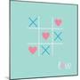 Tic Tac Toe Game with Cross and Heart Sign Mark Love Card Blue Pink Flat Design-worldofvector-Mounted Art Print