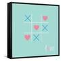 Tic Tac Toe Game with Cross and Heart Sign Mark Love Card Blue Pink Flat Design-worldofvector-Framed Stretched Canvas