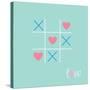 Tic Tac Toe Game with Cross and Heart Sign Mark Love Card Blue Pink Flat Design-worldofvector-Stretched Canvas