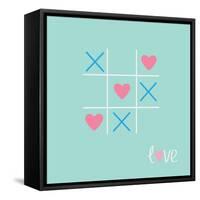 Tic Tac Toe Game with Cross and Heart Sign Mark Love Card Blue Pink Flat Design-worldofvector-Framed Stretched Canvas