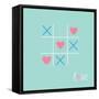 Tic Tac Toe Game with Cross and Heart Sign Mark Love Card Blue Pink Flat Design-worldofvector-Framed Stretched Canvas