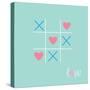 Tic Tac Toe Game with Cross and Heart Sign Mark Love Card Blue Pink Flat Design-worldofvector-Stretched Canvas