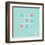 Tic Tac Toe Game with Cross and Heart Sign Mark Love Card Blue Pink Flat Design-worldofvector-Framed Art Print