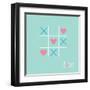 Tic Tac Toe Game with Cross and Heart Sign Mark Love Card Blue Pink Flat Design-worldofvector-Framed Art Print