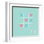 Tic Tac Toe Game with Cross and Heart Sign Mark Love Card Blue Pink Flat Design-worldofvector-Framed Art Print