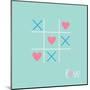 Tic Tac Toe Game with Cross and Heart Sign Mark Love Card Blue Pink Flat Design-worldofvector-Mounted Art Print