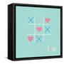 Tic Tac Toe Game with Cross and Heart Sign Mark Love Card Blue Pink Flat Design-worldofvector-Framed Stretched Canvas