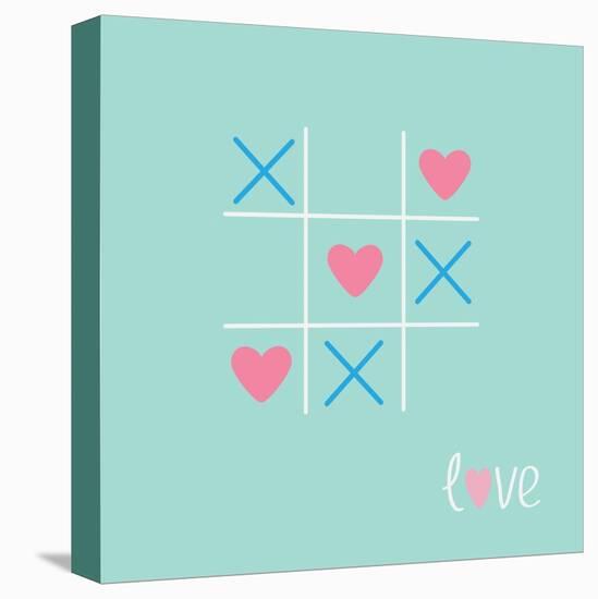 Tic Tac Toe Game with Cross and Heart Sign Mark Love Card Blue Pink Flat Design-worldofvector-Stretched Canvas