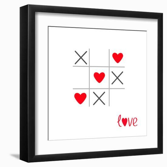 Tic Tac Toe Game with Cross and Heart Sign Mark Love Card Isolated Flat Design-worldofvector-Framed Art Print