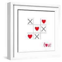 Tic Tac Toe Game with Cross and Heart Sign Mark Love Card Isolated Flat Design-worldofvector-Framed Art Print