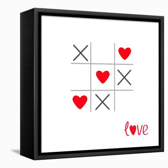 Tic Tac Toe Game with Cross and Heart Sign Mark Love Card Isolated Flat Design-worldofvector-Framed Stretched Canvas